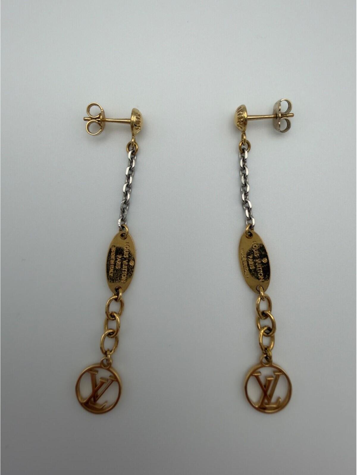 Authentic Rare Louis Vuitton Lv Logomania Earrings Two Tone Silver Gold